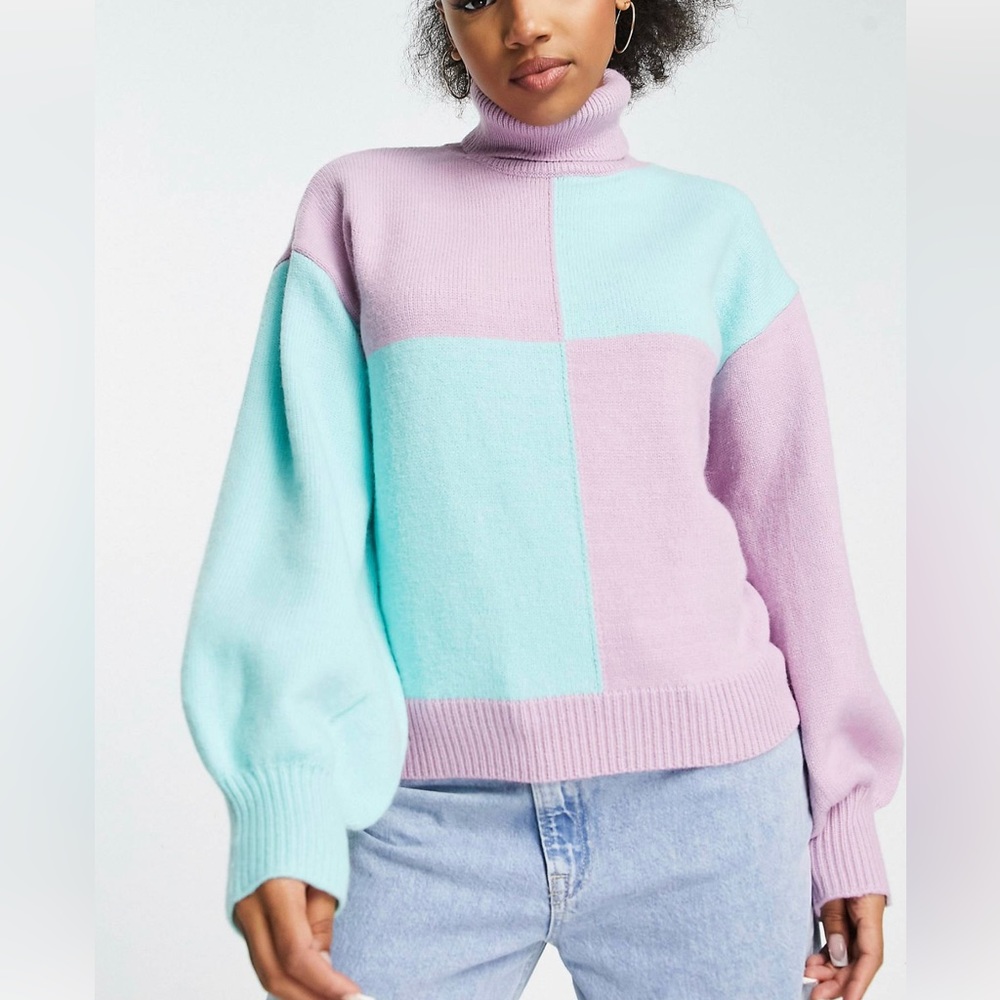 ASOS QED London roll necksweater in color block